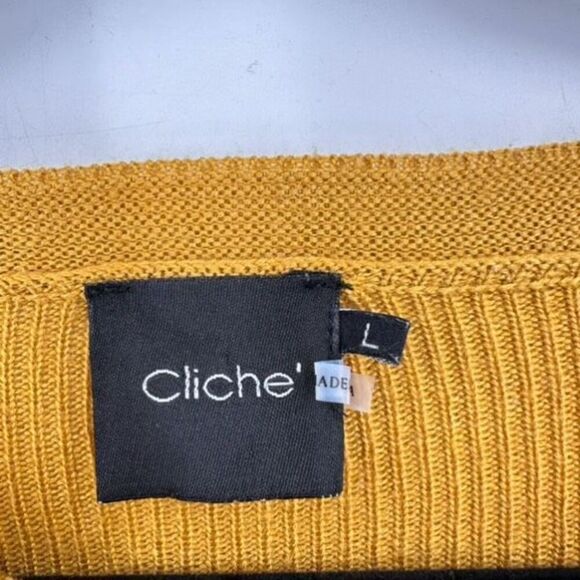 Cliche Women's Knit Wool Ribbed Neck Long Sleeve Pullover Sweater Gold Large - Picture 3 of 10